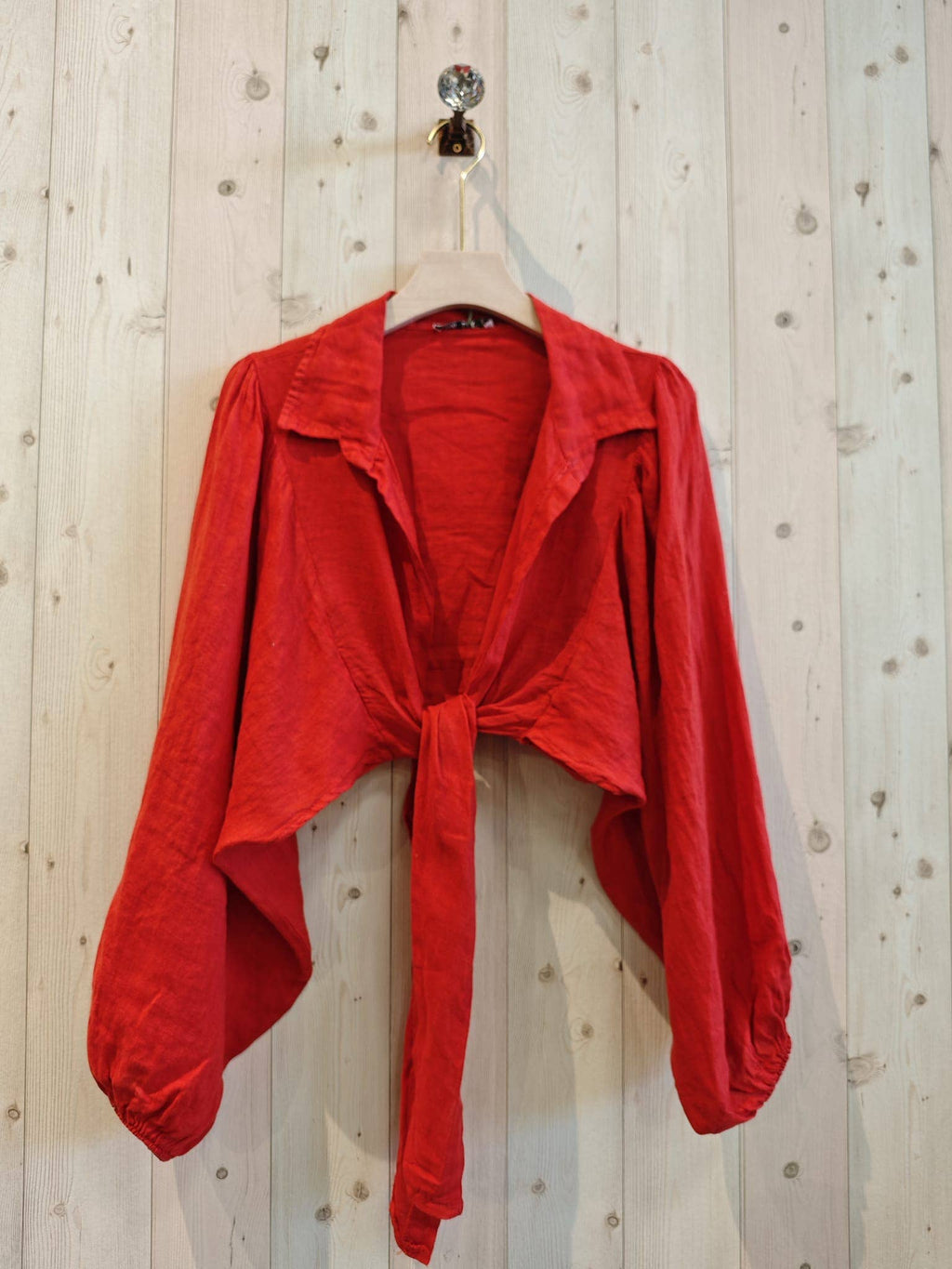 Ref-11865 Tie-front blouse top 100% linen