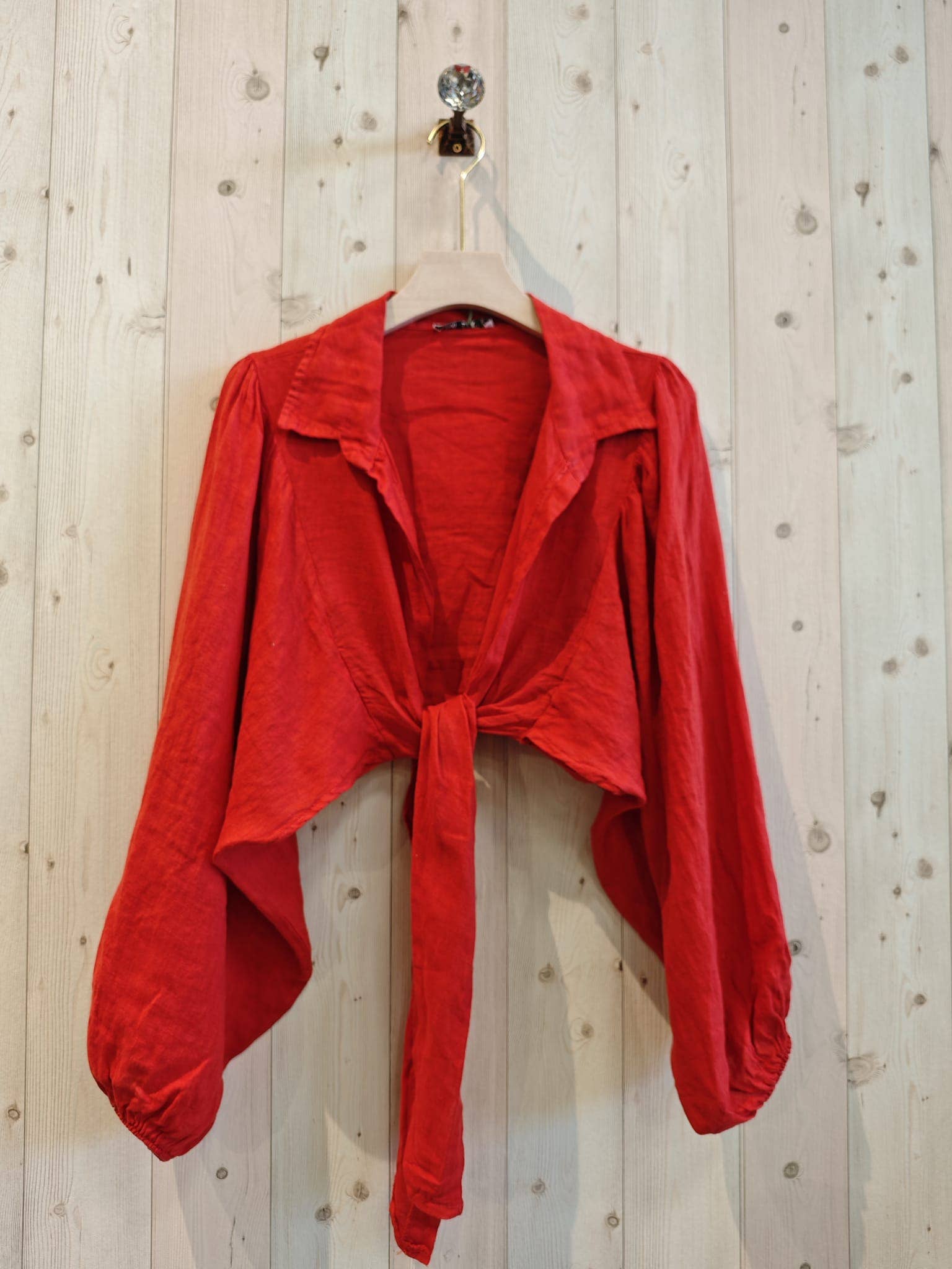 Ref-11865 Tie-front blouse top 100% linen
