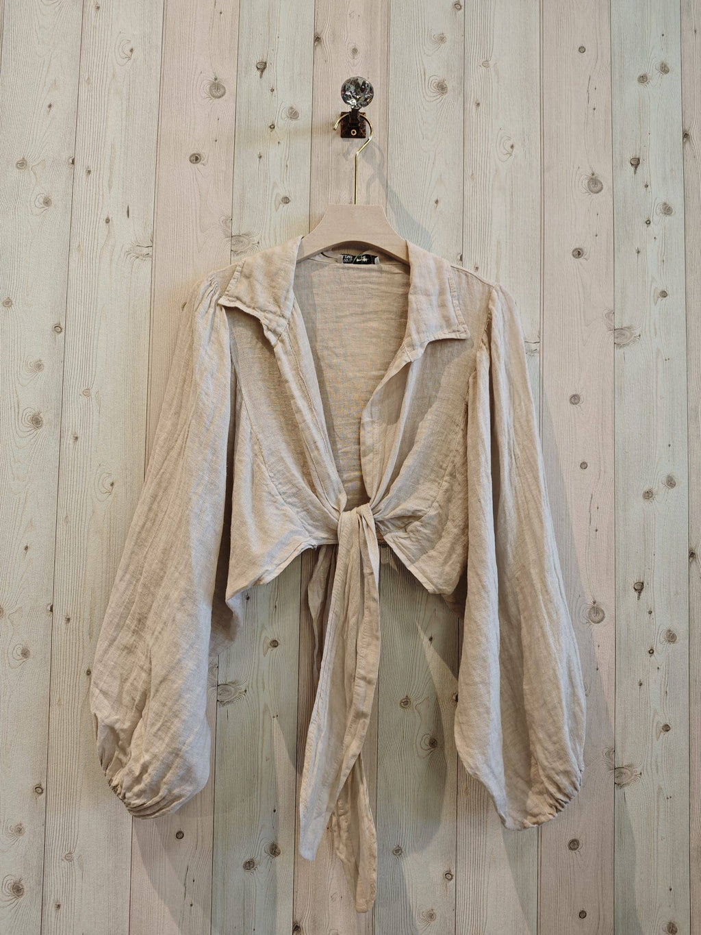 Ref-11865 Tie-front blouse top 100% linen
