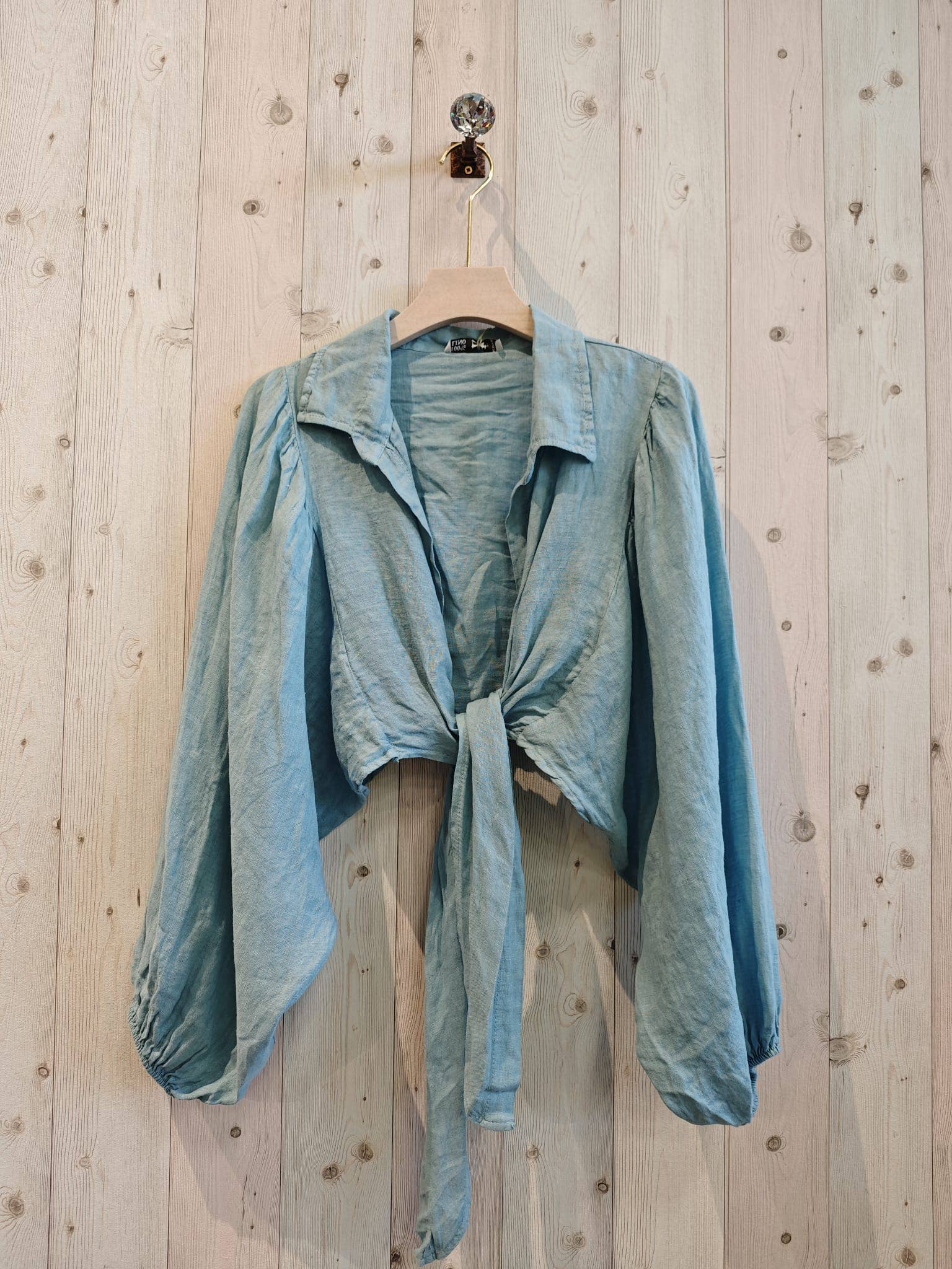 Ref-11865 Tie-front blouse top 100% linen