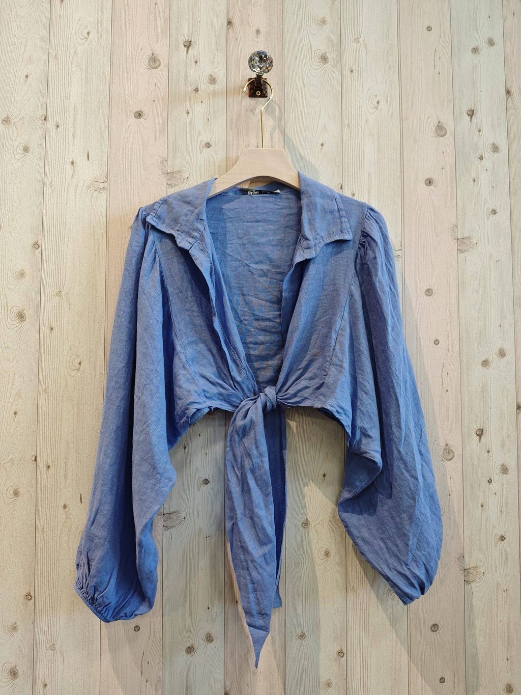 Ref-11865 Tie-front blouse top 100% linen