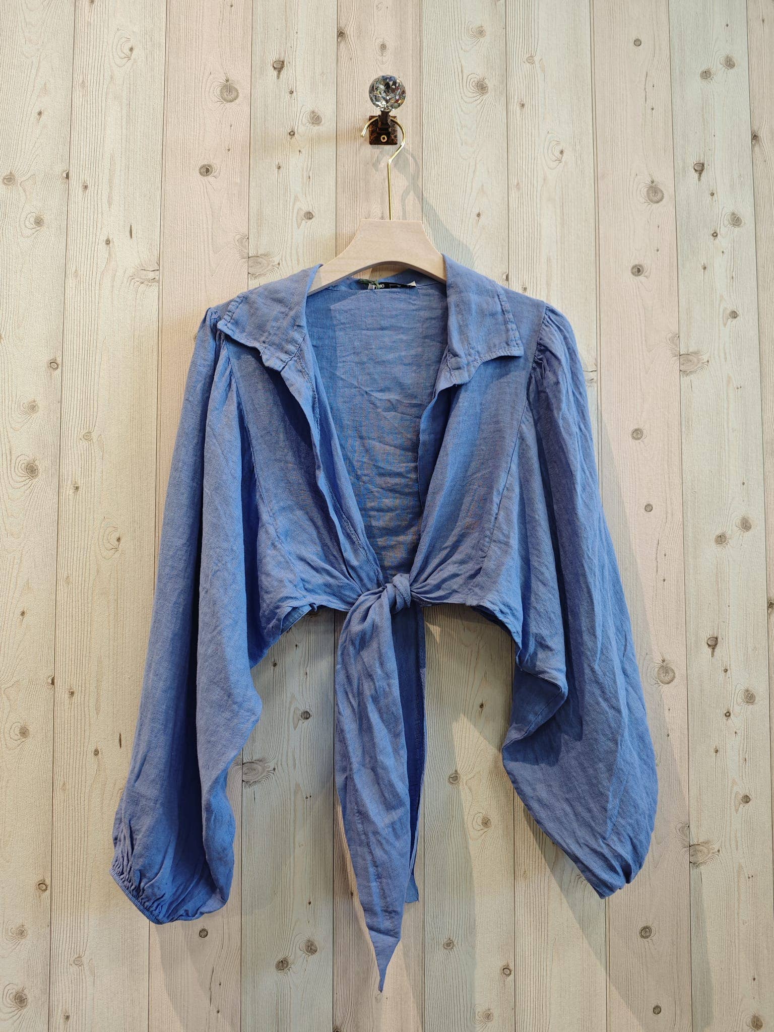 Ref-11865 Tie-front blouse top 100% linen