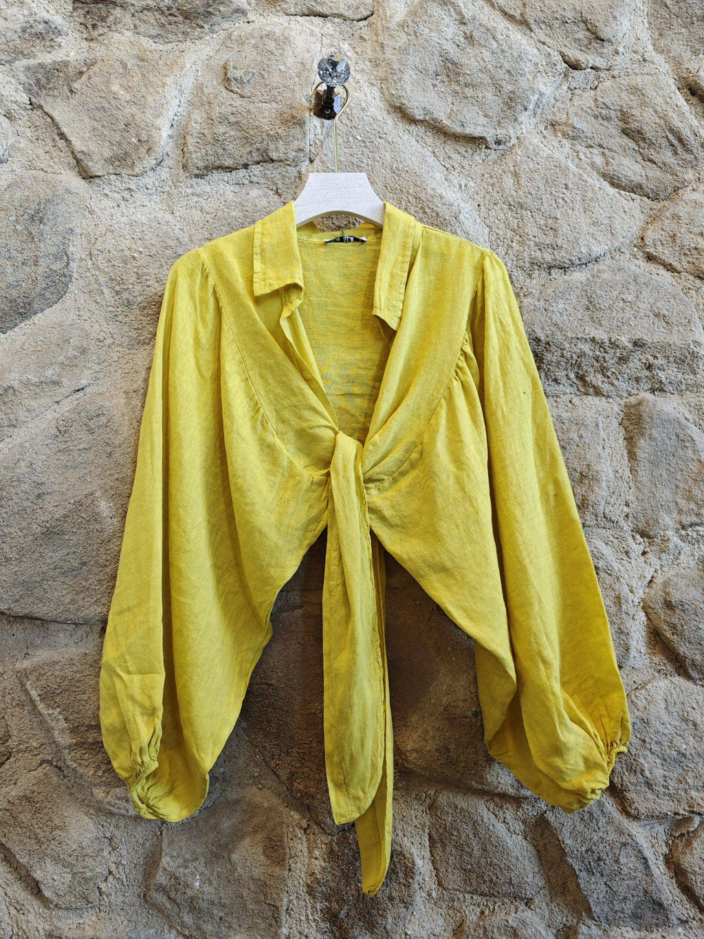 Ref-11865 Tie-front blouse top 100% linen
