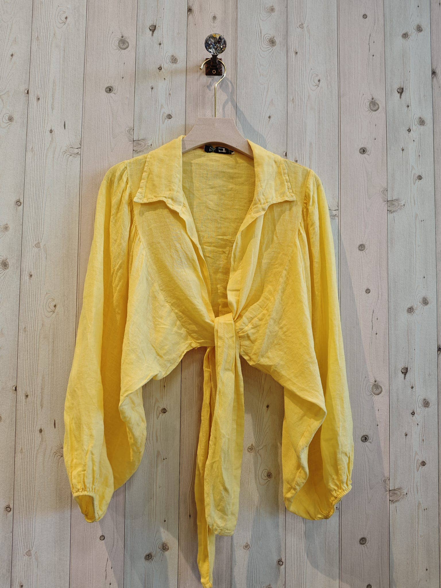 Ref-11865 Tie-front blouse top 100% linen