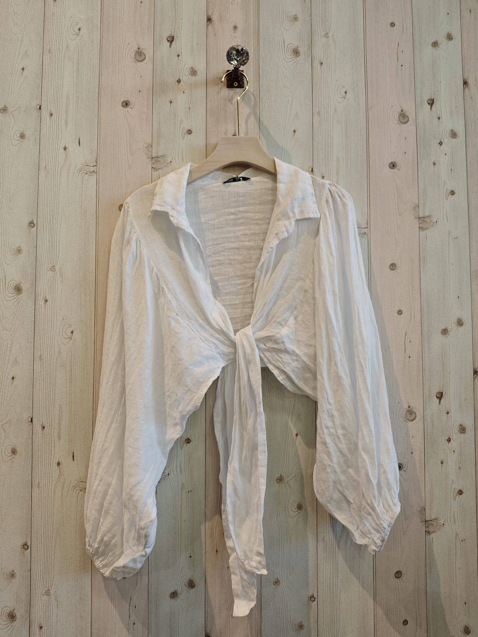Ref-11865 Tie-front blouse top 100% linen