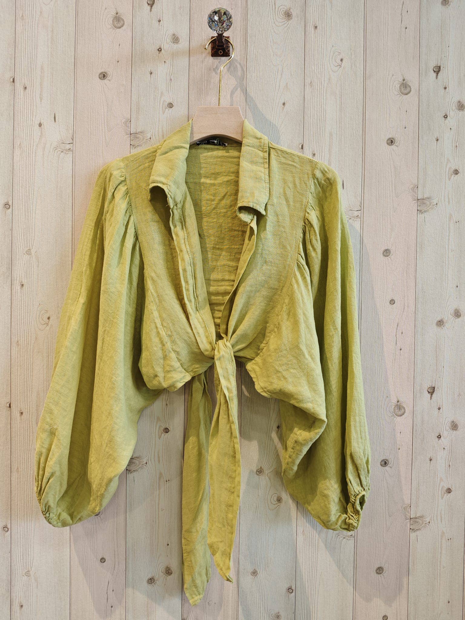 Ref-11865 Tie-front blouse top 100% linen