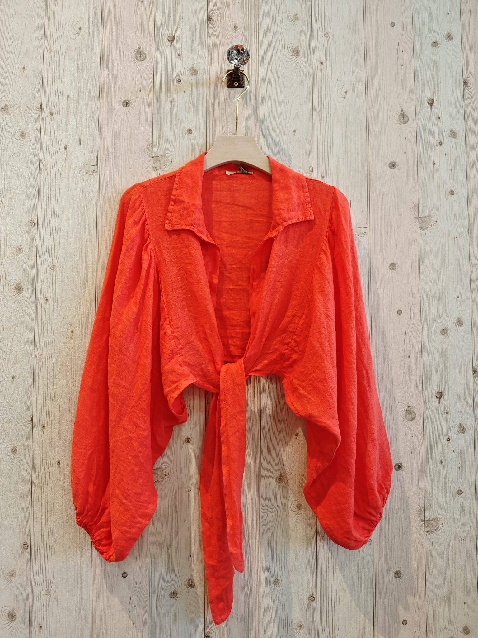 Ref-11865 Tie-front blouse top 100% linen