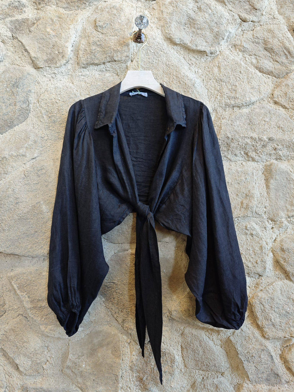Ref-11865 Tie-front blouse top 100% linen