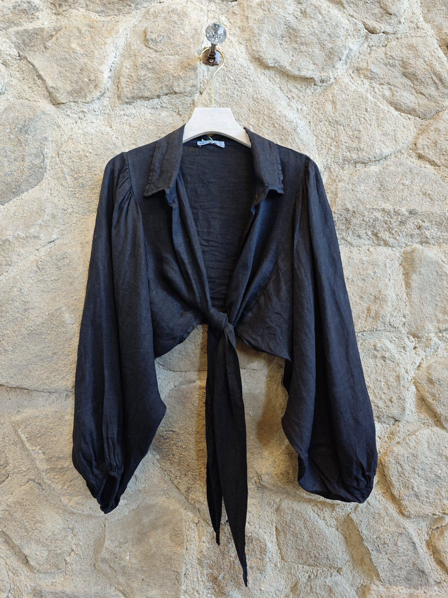 Ref-11865 Tie-front blouse top 100% linen